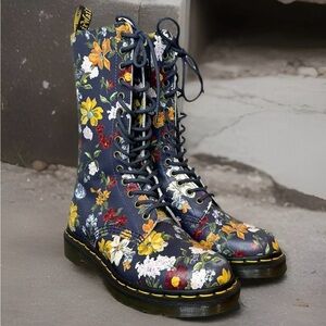Dr Martens 1b99 Vonda Darcy Flowers Floral Navy Leather Zip Mid Calf Boots Sz 5